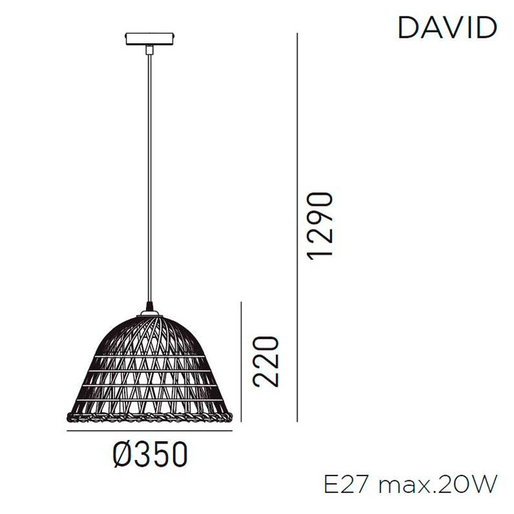 Colgante David negro 35cm para 1 E27 (no incluida)