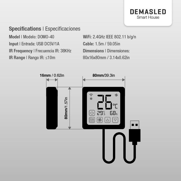 Termostato Digital de Ambiente con Pantalla Táctil Smart WiFi + IR, Negro