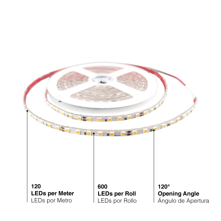 Tira LED 3000°K SMD2835, 24V 12W/m 1200lm/m 120LEDs/m 5mm PBC 5m