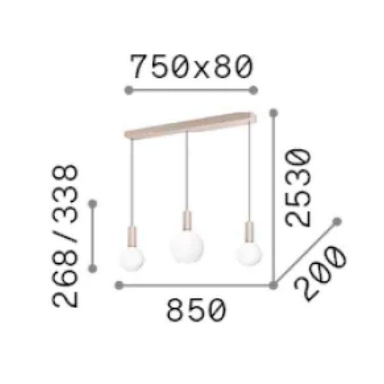 Lámpara colgante blanco cristal LED 3 luces 20W Ø85cm 