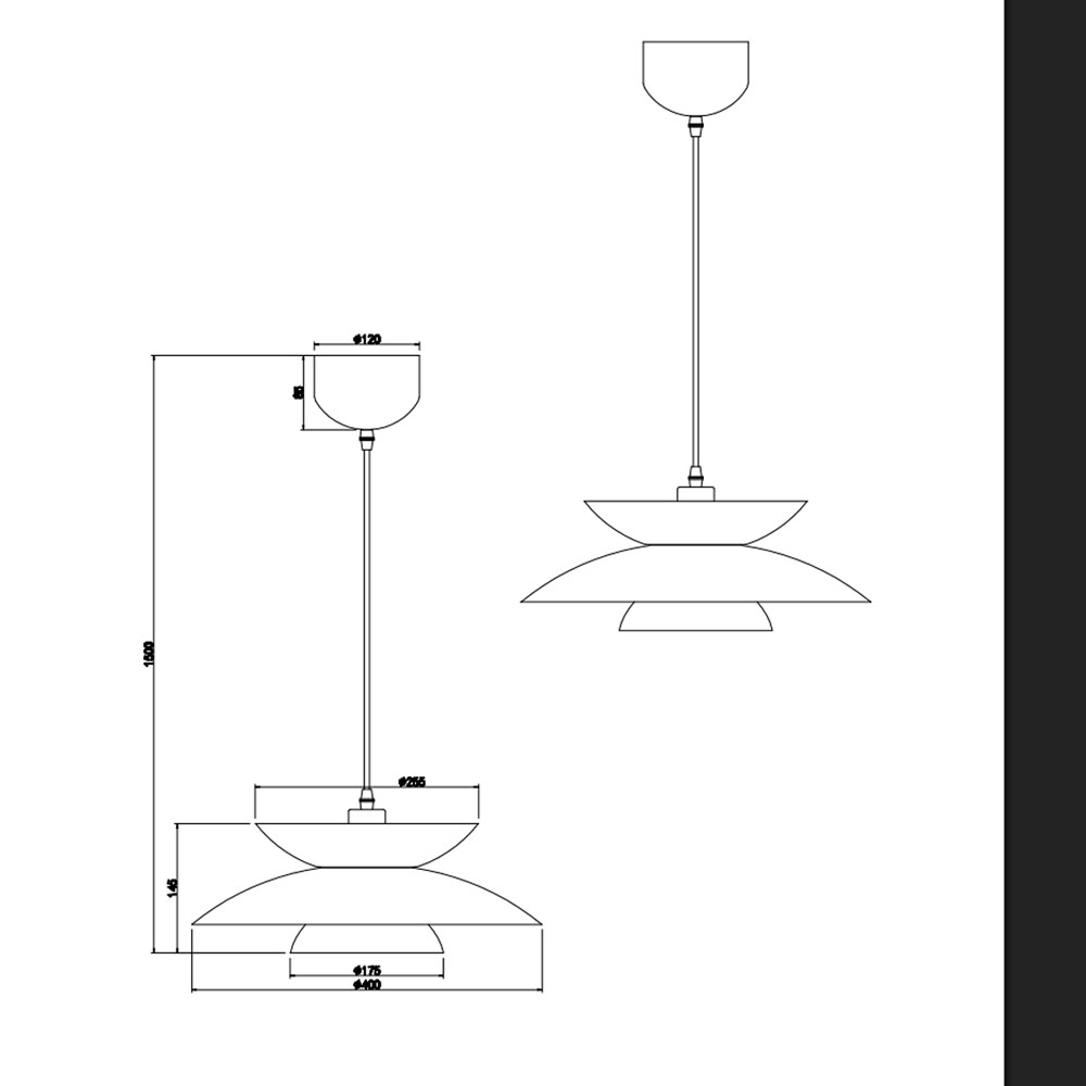Colgante metal negro grande para una bombilla E27 Amarila