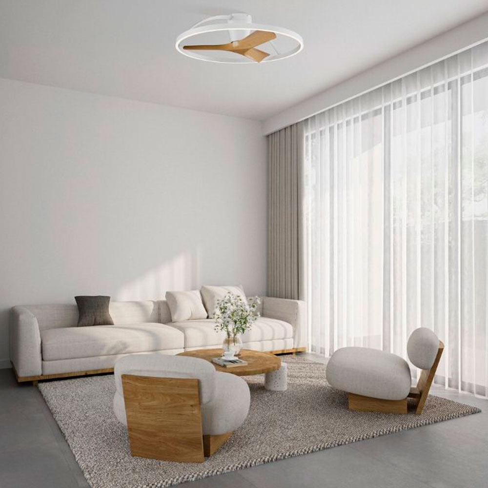 Ventilador Plafón blanco y madera Nep