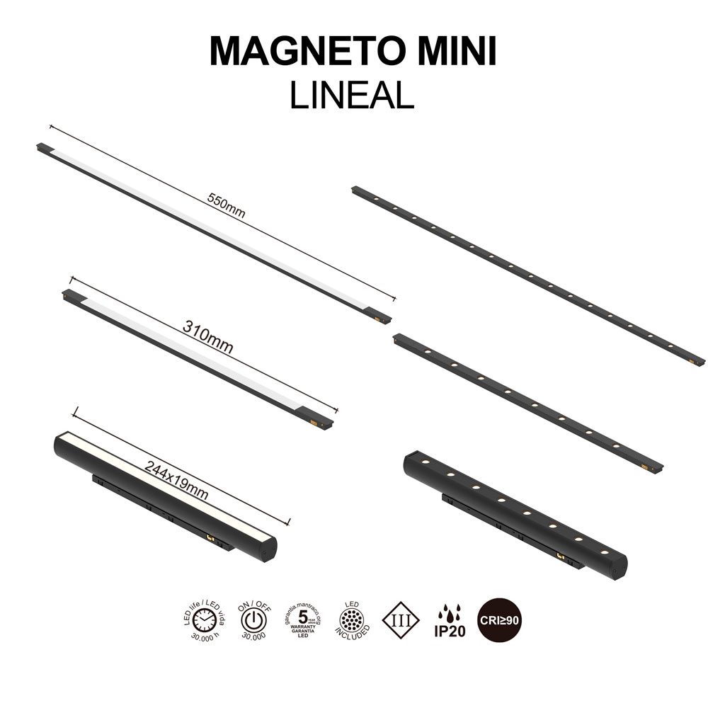 Lineal LED 12W 110ºmini Negro MAG