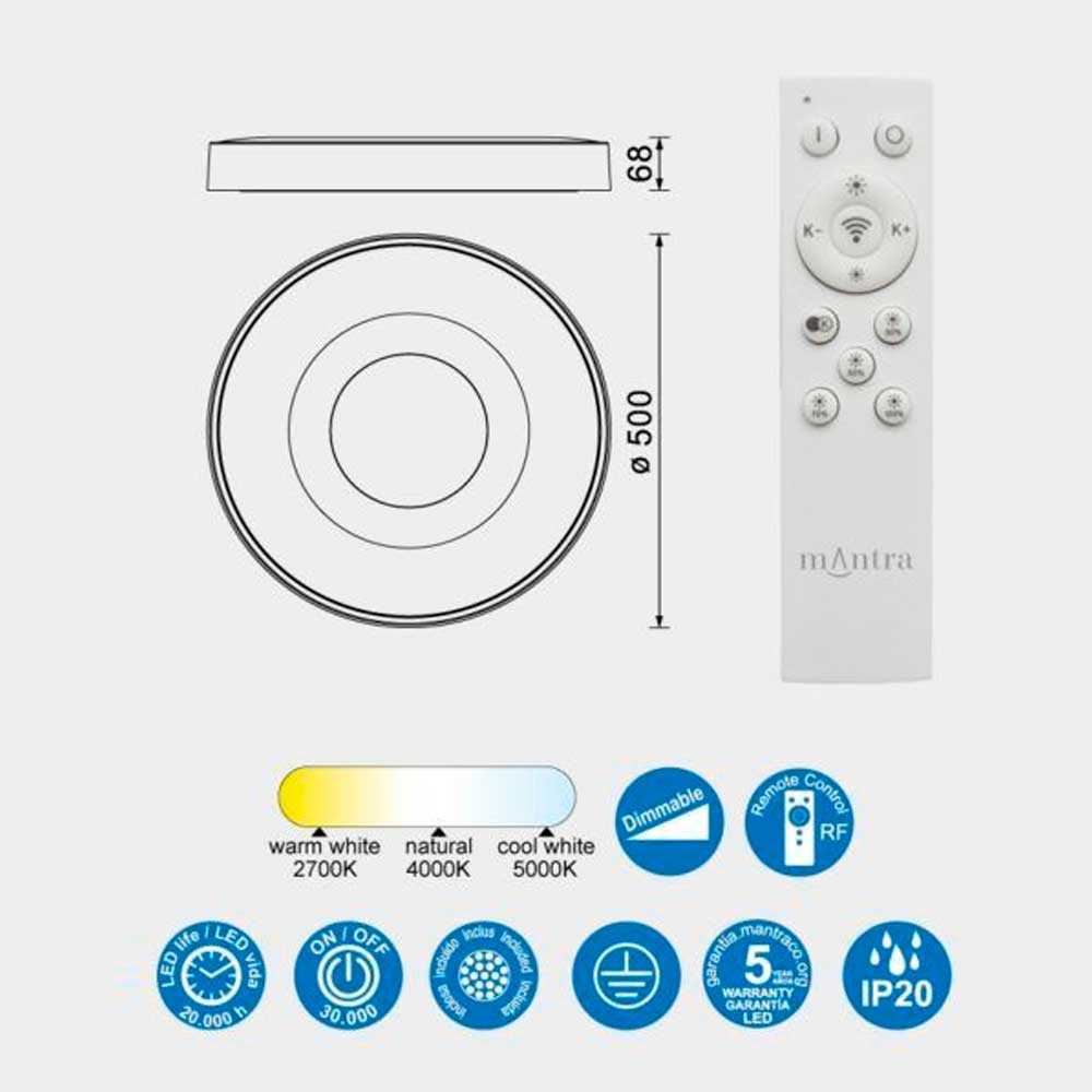 Plafón 50cm 80W 2700-5000K Coin Madera