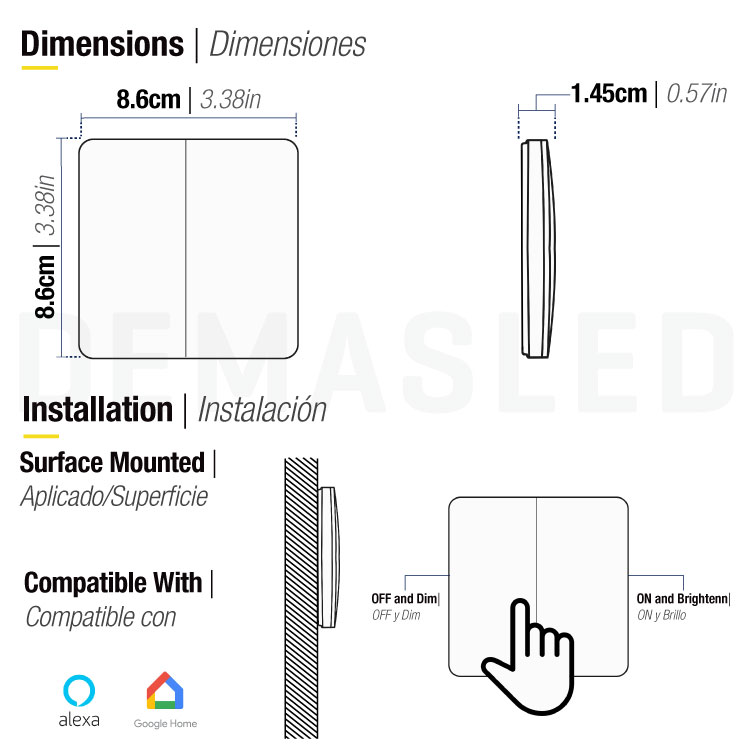 Interruptor cinético inalámbrico Smart House 433MHz, 2 teclas, IP67