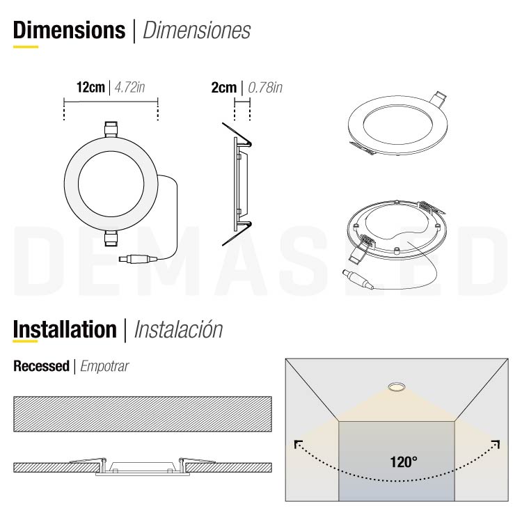 Panel LED redondo blanco de 12cm 6W 390lm blanco Neutro, empotrar