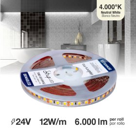Tira LED 4.000°K SMD2835 24V 12W/m 1200lm/m 120 LEDs/m 8mm PBC 5m