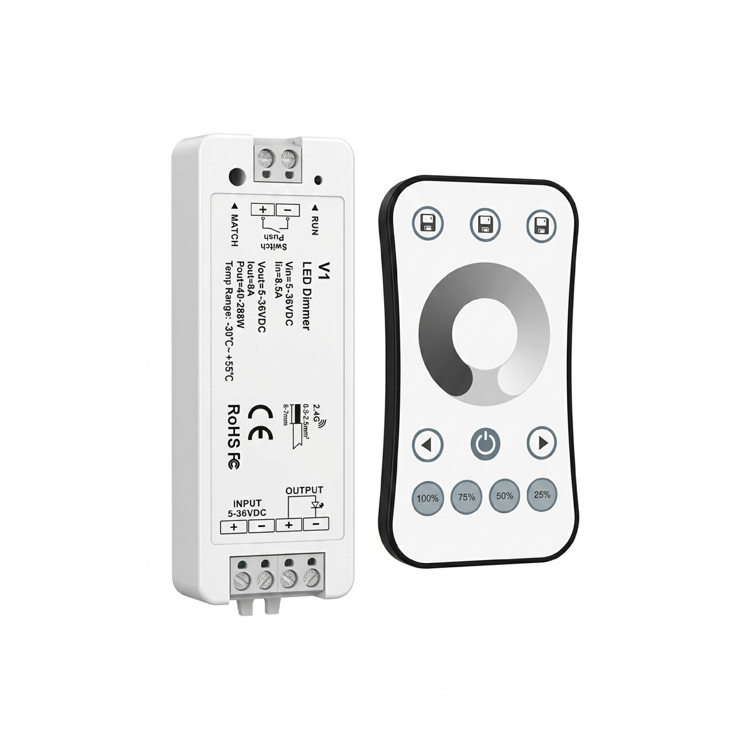 Kit Controlador + Mando RF para Tiras LED Monocromáticas