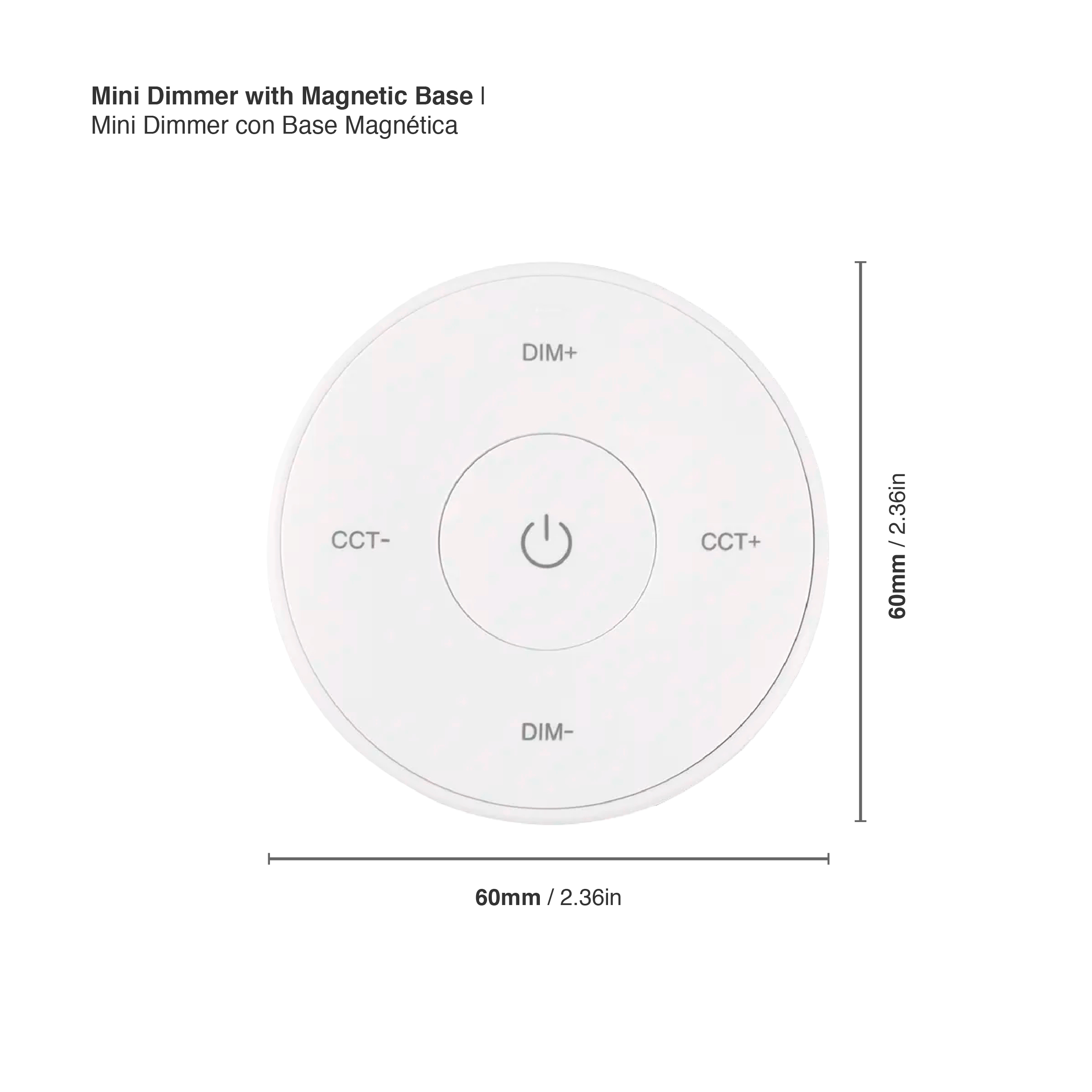 Mini Control Remoto Dimmer con Base Magnética 3V 2.4GHz, Blanco