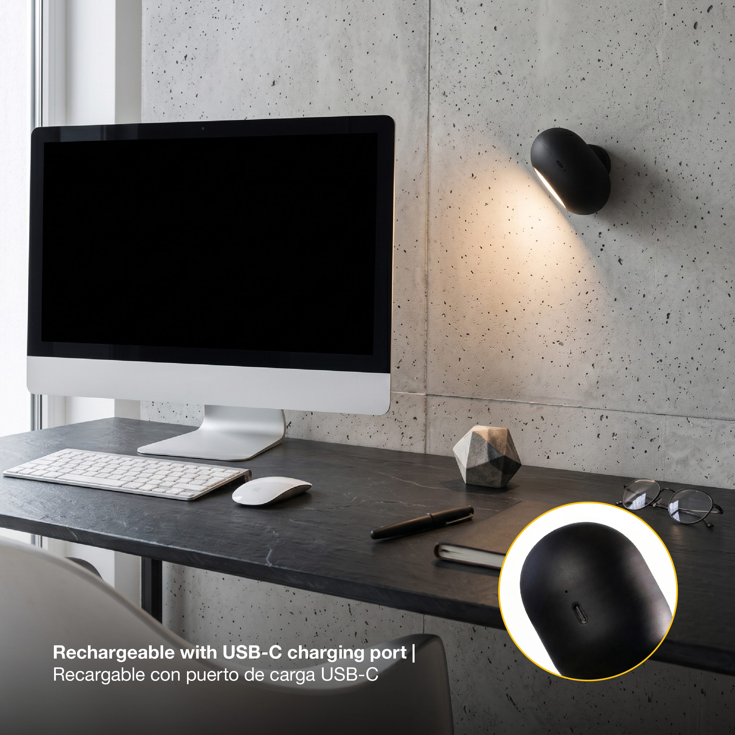 Lámpara de Mesa LED Magnética Negro 3W Mix Recargable 1800mAh