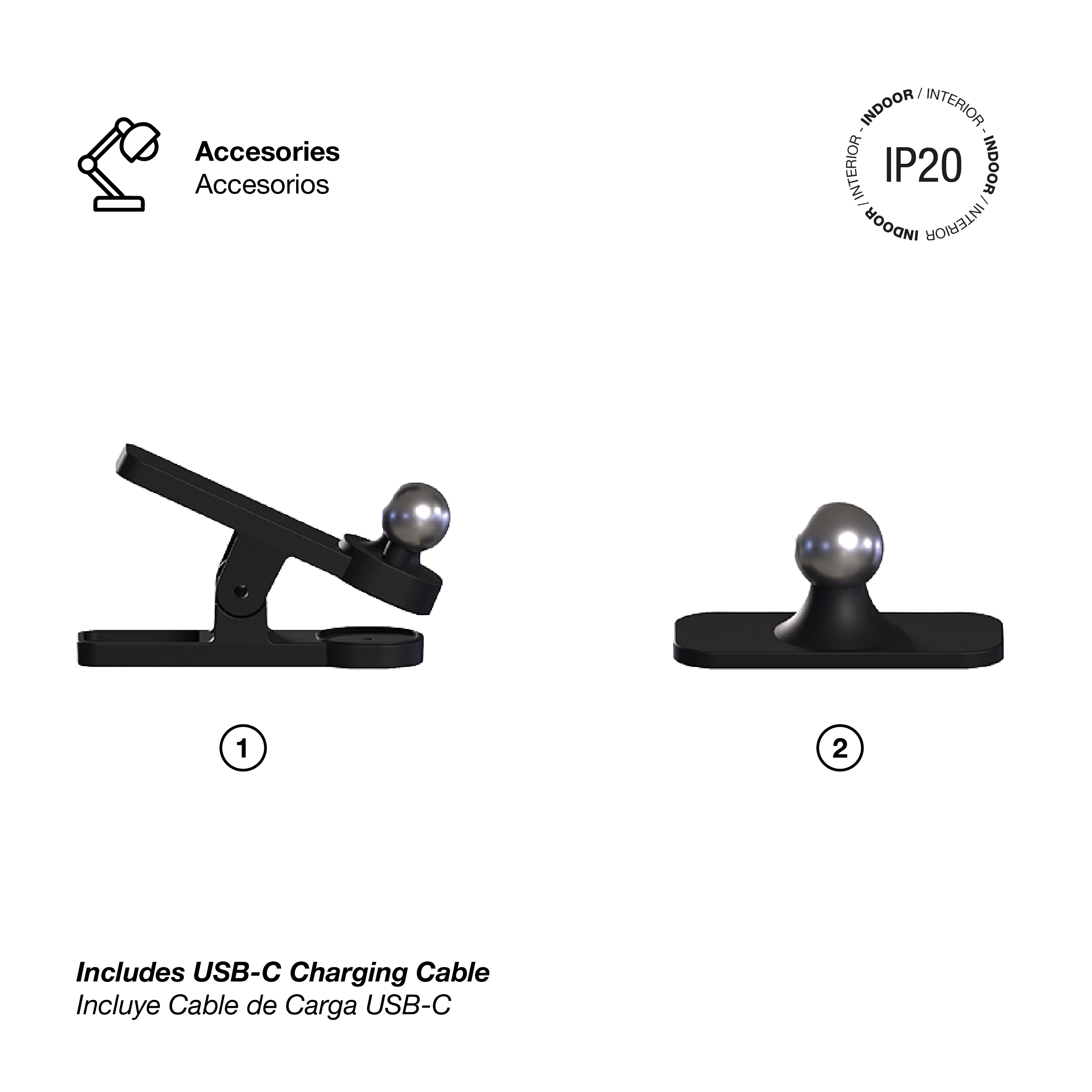 Lámpara de Mesa LED Magnética Negro 3W Mix Recargable 1800mAh