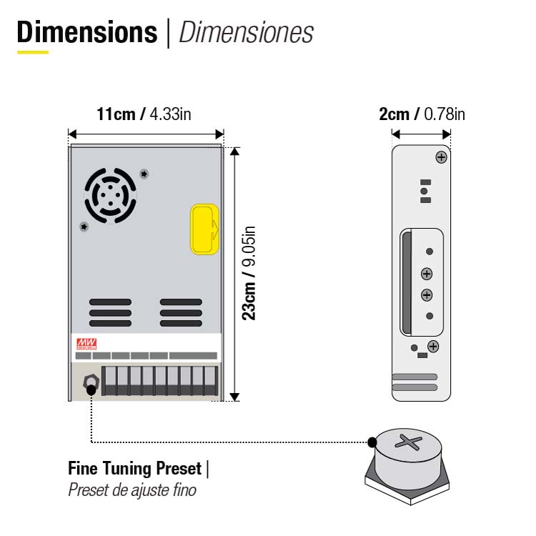 Fuente de Alimentación 350W 12V 29A Mean-well c/ventilador INTERIOR