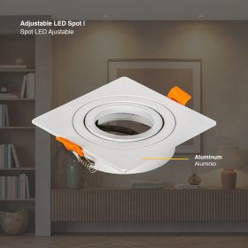 Spot Cuadrado Blanco Ajustable sin soporte para lámpara GU10 91x91mm