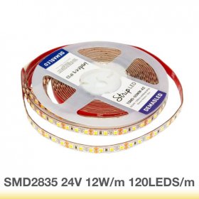 Tira LED 3.000°K SMD2835 24V 12W/m 1200lm/m 120 LEDs/m 8mm PBC 5m