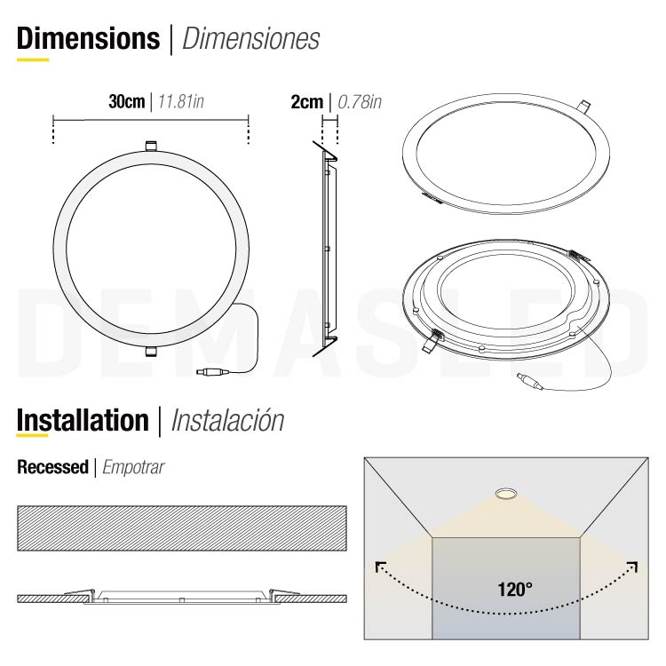 Panel LED Redondo Blanco de 30cm, 24W 1920lm Neutro, de empotrar