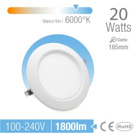 Downlight LED 20W 1800 lm Blanco Frío 6000°K (ØCorte 165mm)