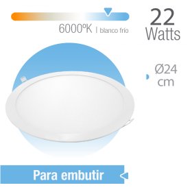 Panel redondo 22W blanco frio 6000ºK diametro exterior 24cm