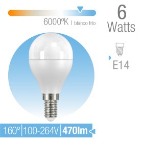 Bombilla E14 G45 esférica 6W Blanco frío