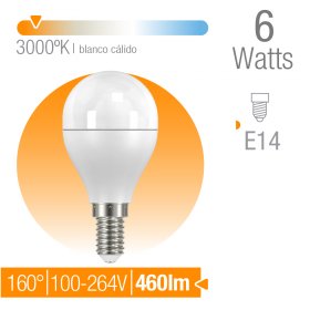 Bombilla E14 G45 esférica 6W Blanco cálido