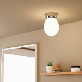 Plafón TAM E14 globo oval cristal blanco satinado