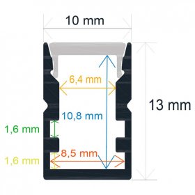 Perfil Fino 10 mm x 13 mm de aluminio anodizado de superficie 2m