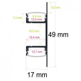 Perfil bidireccional de aluminio anodizado negro
