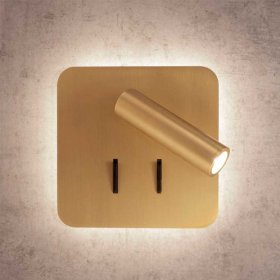 Aplique lector cuadrado 3W + 6W oro mate Cayman