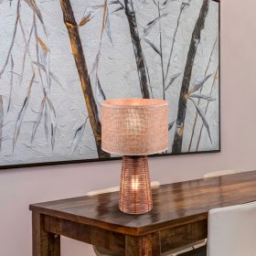 Lámpara de sobremesa ratán con pantalla textil Straw 