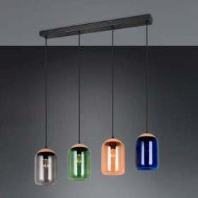 Colgante CORK 4xE27, Cristal, Ámbar, Cuerpo: Metal negro