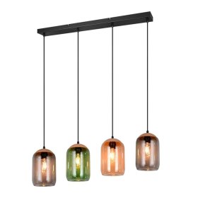 Colgante CORK 4xE27, Cristal, Ámbar, Cuerpo: Metal negro