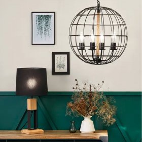 Lámpara de sobremesa madera y negro Haussmann